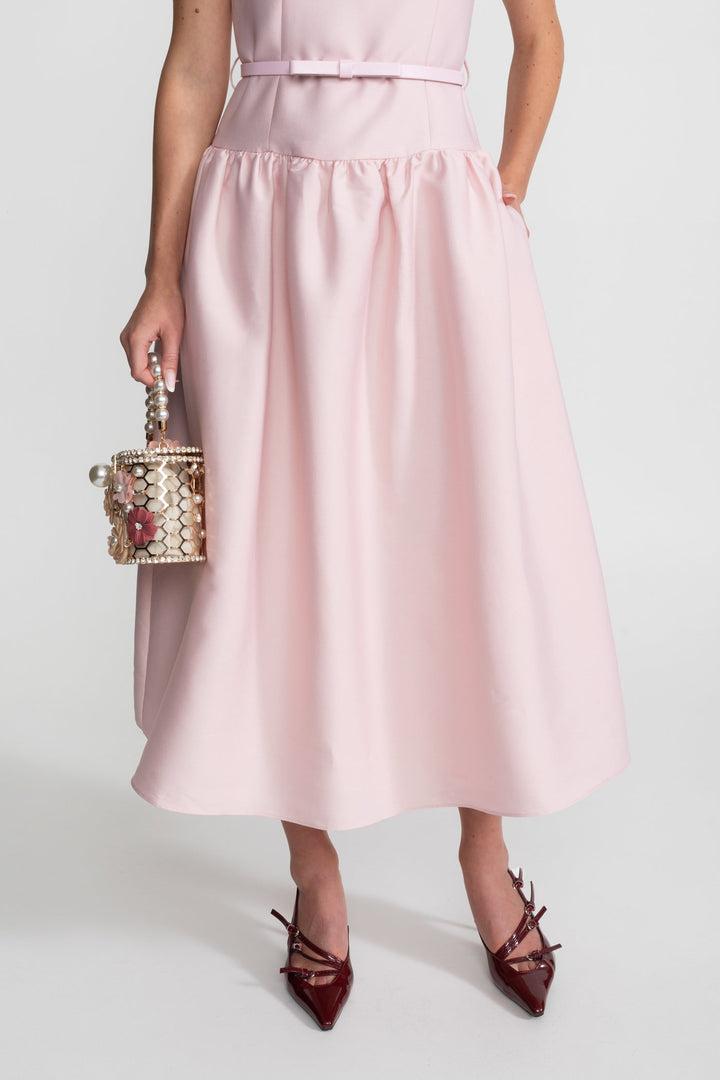 Aria | Belted Sleeveless Midi Dress with Front Pockets