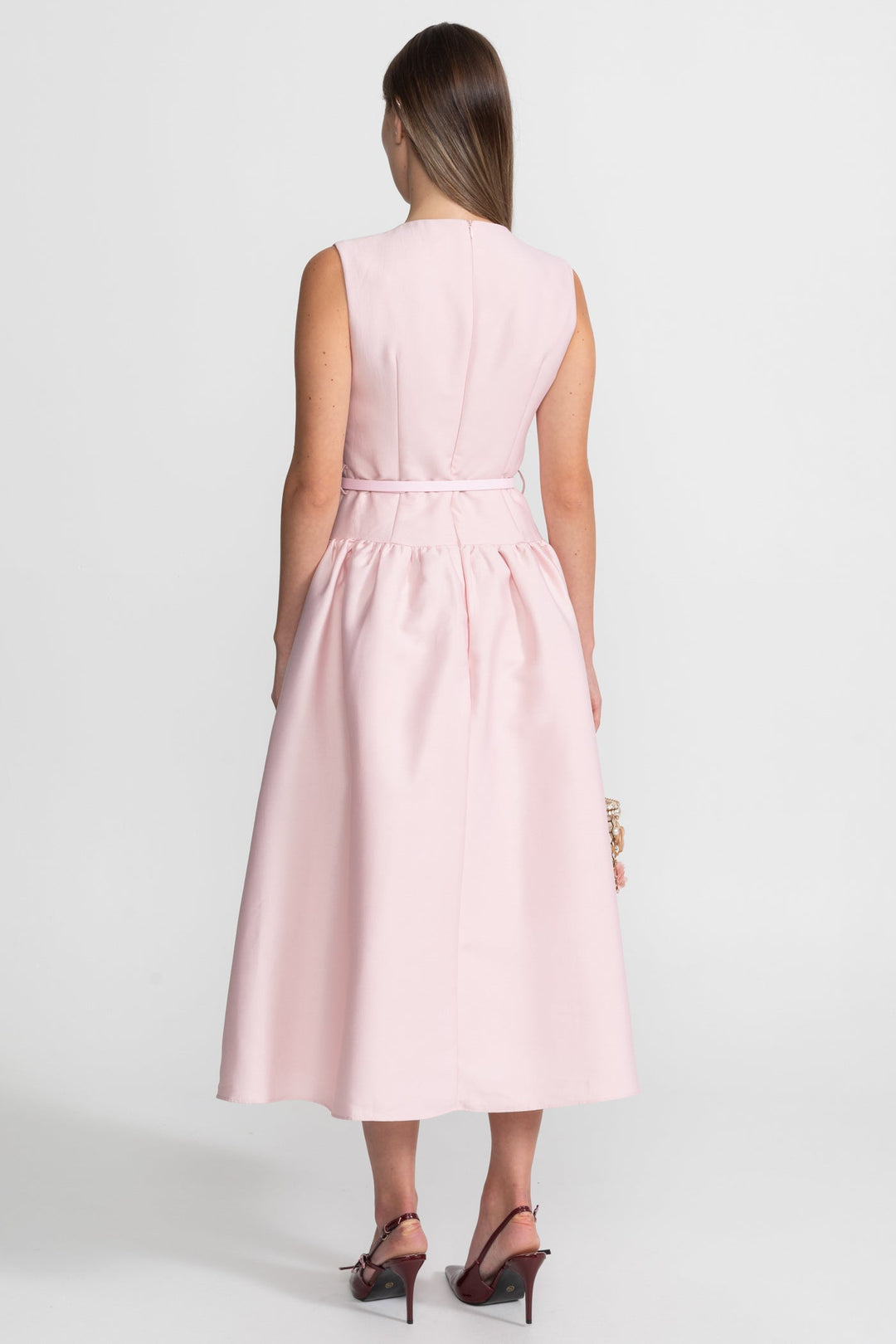 Aria | Belted Sleeveless Midi Dress with Front Pockets