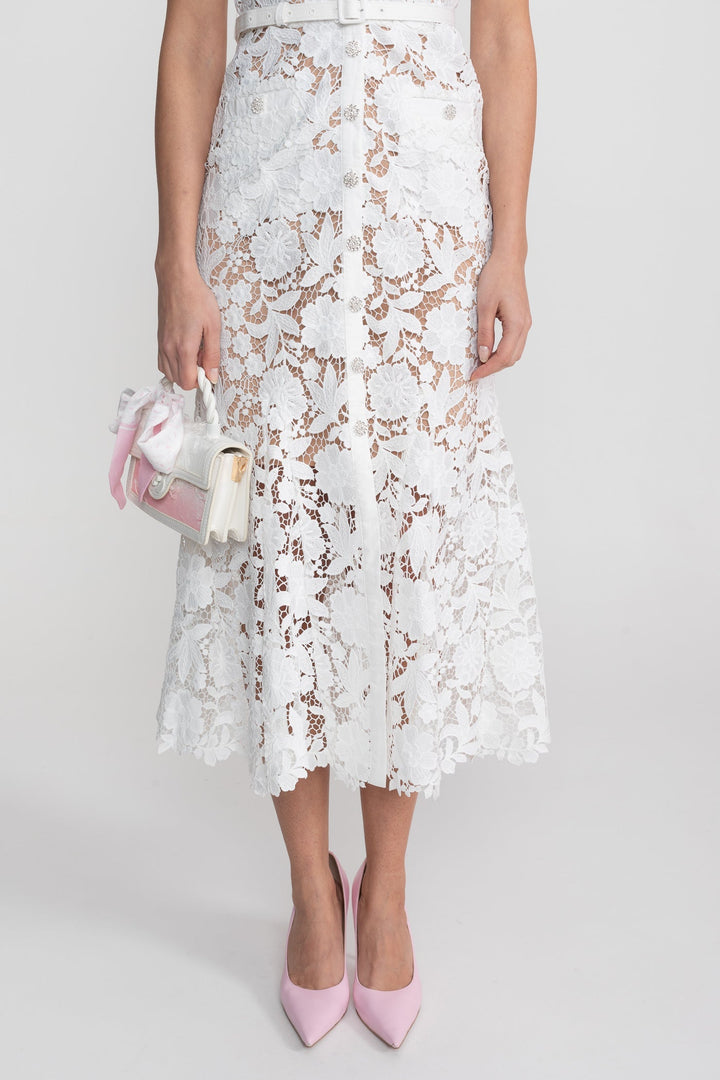 Faye | Lace Short Sleeve Belted Midi Dress