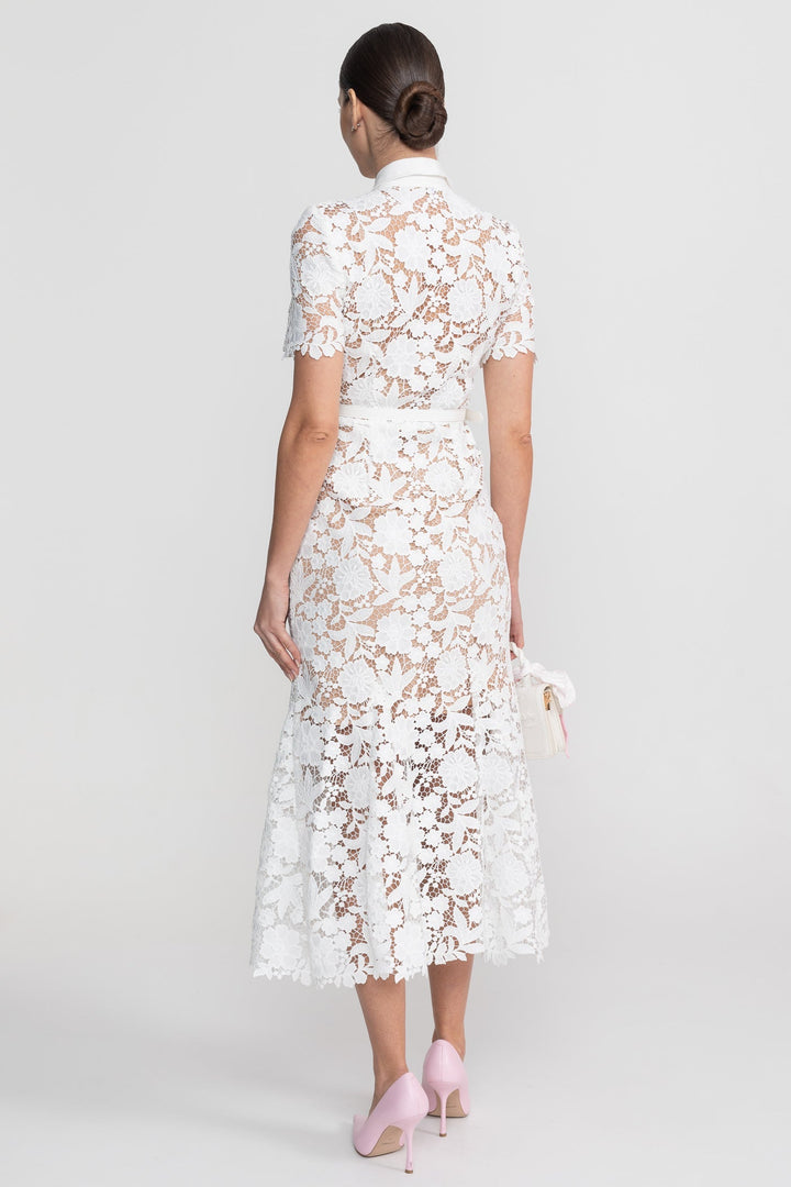 Faye | Lace Short Sleeve Belted Midi Dress