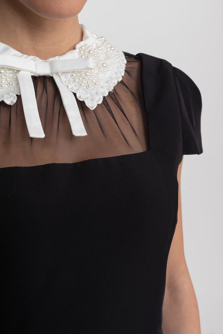 Pia | Cap Sleeve Lace Collar Midi Dress