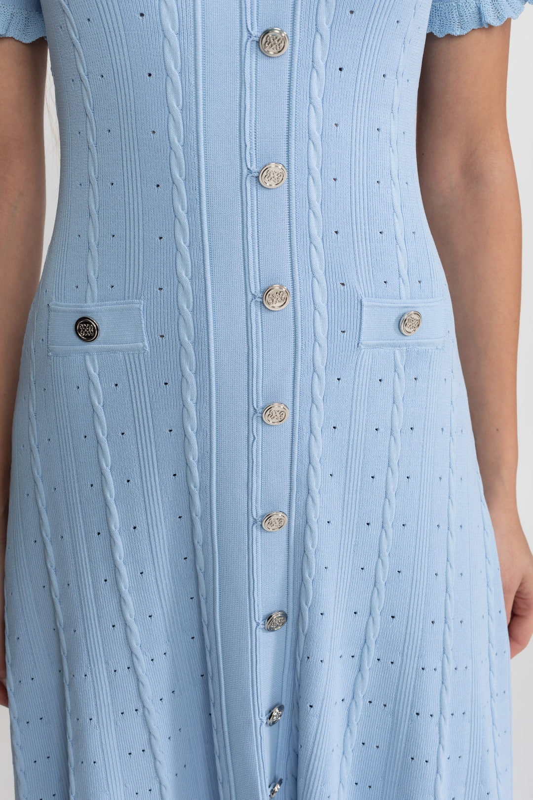 Cora | Scalloped Sleeve Button-Front Knit Midi Dress