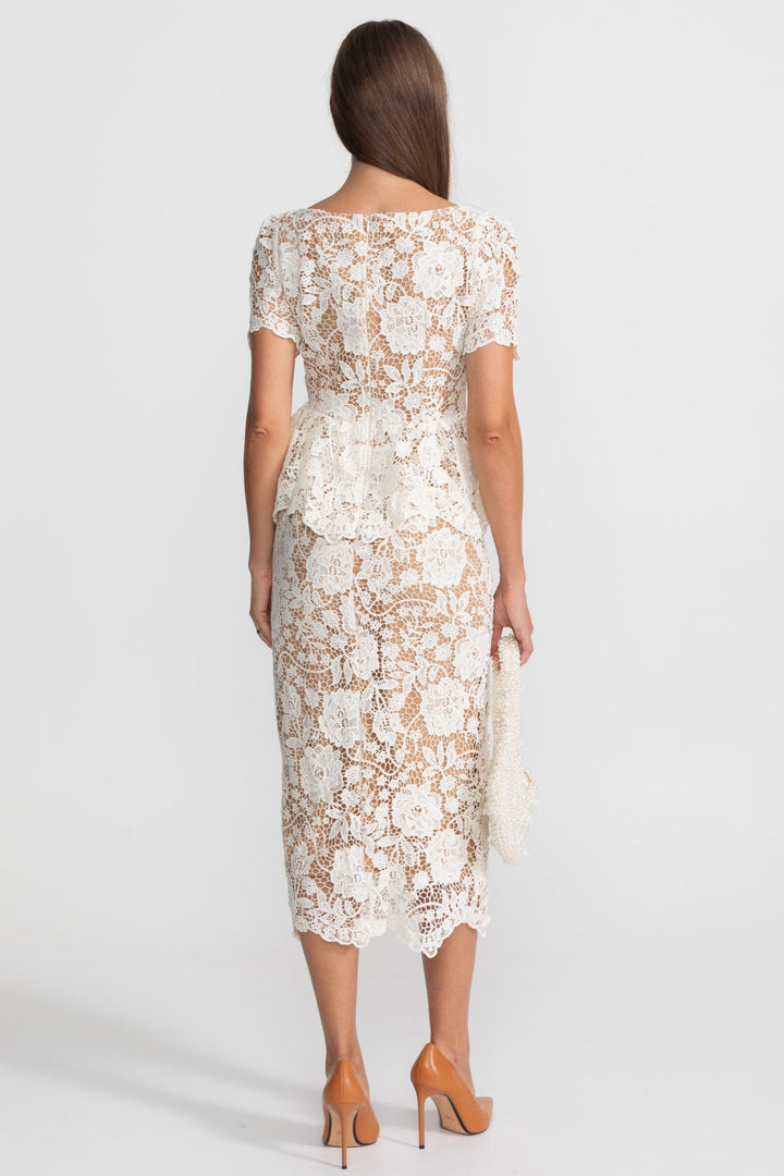 Colette | Lace Peplum Satin Collar Midi Dress