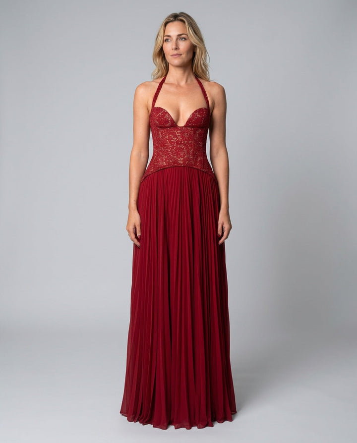 Zara | Sweetheart Lace Splicing Pleated Maxi Dress