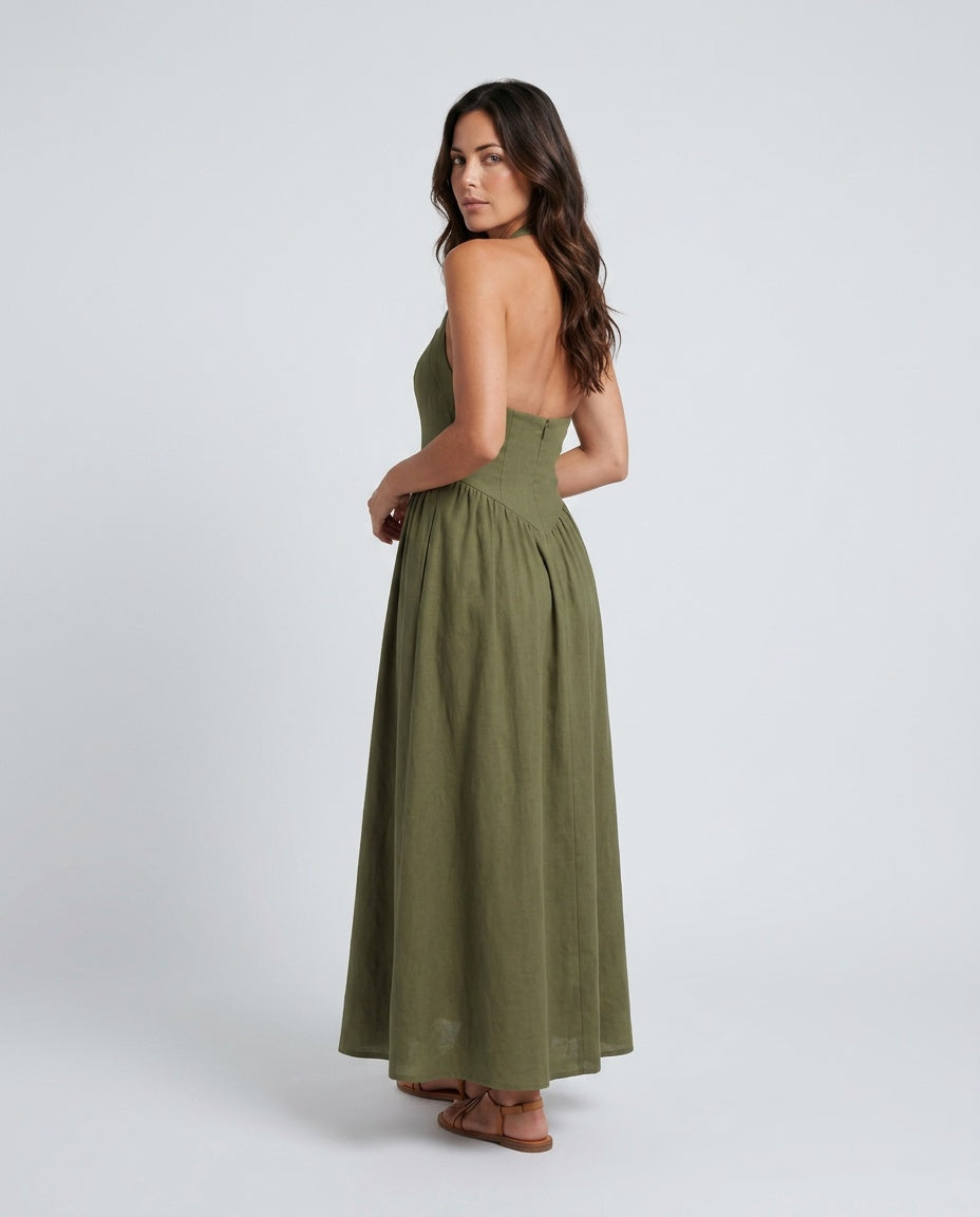 Aurelia | Basque Waist Halter Maxi Dress