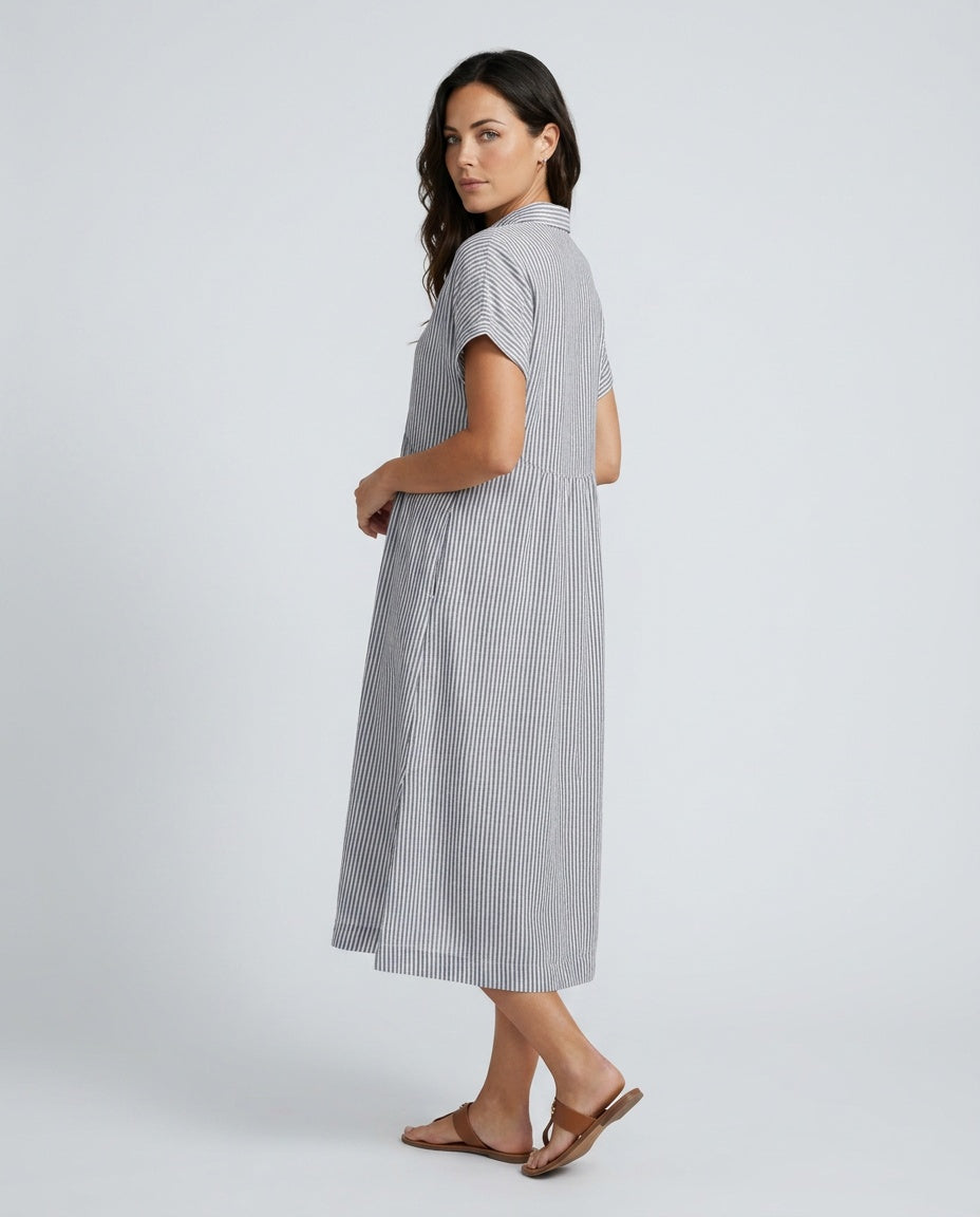 Marlowe | Striped Button-Front Midi Shirt Dress