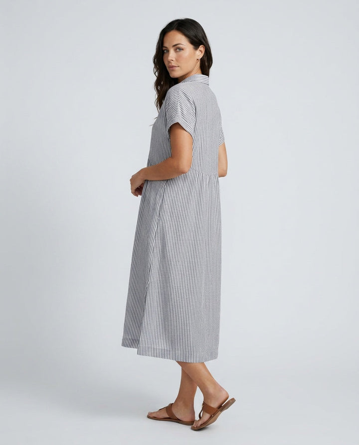 Marlowe | Striped Button-Front Midi Shirt Dress