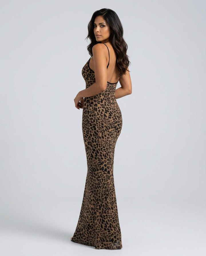 Savara | Backless Leopard Print Maxi Dress