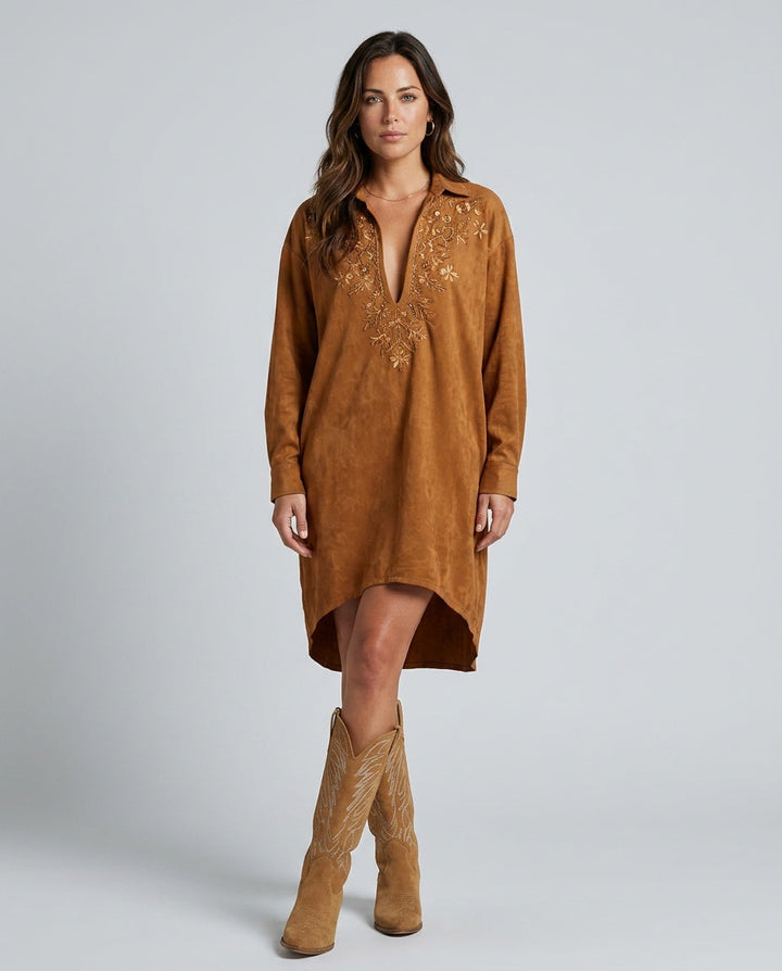 Wren | Suede-Look Midi with Embroidered Detail