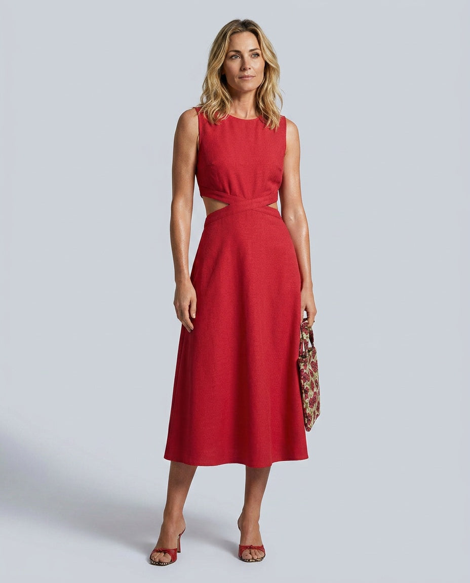 Priya | Round Neck Cut-Out Midi Dress