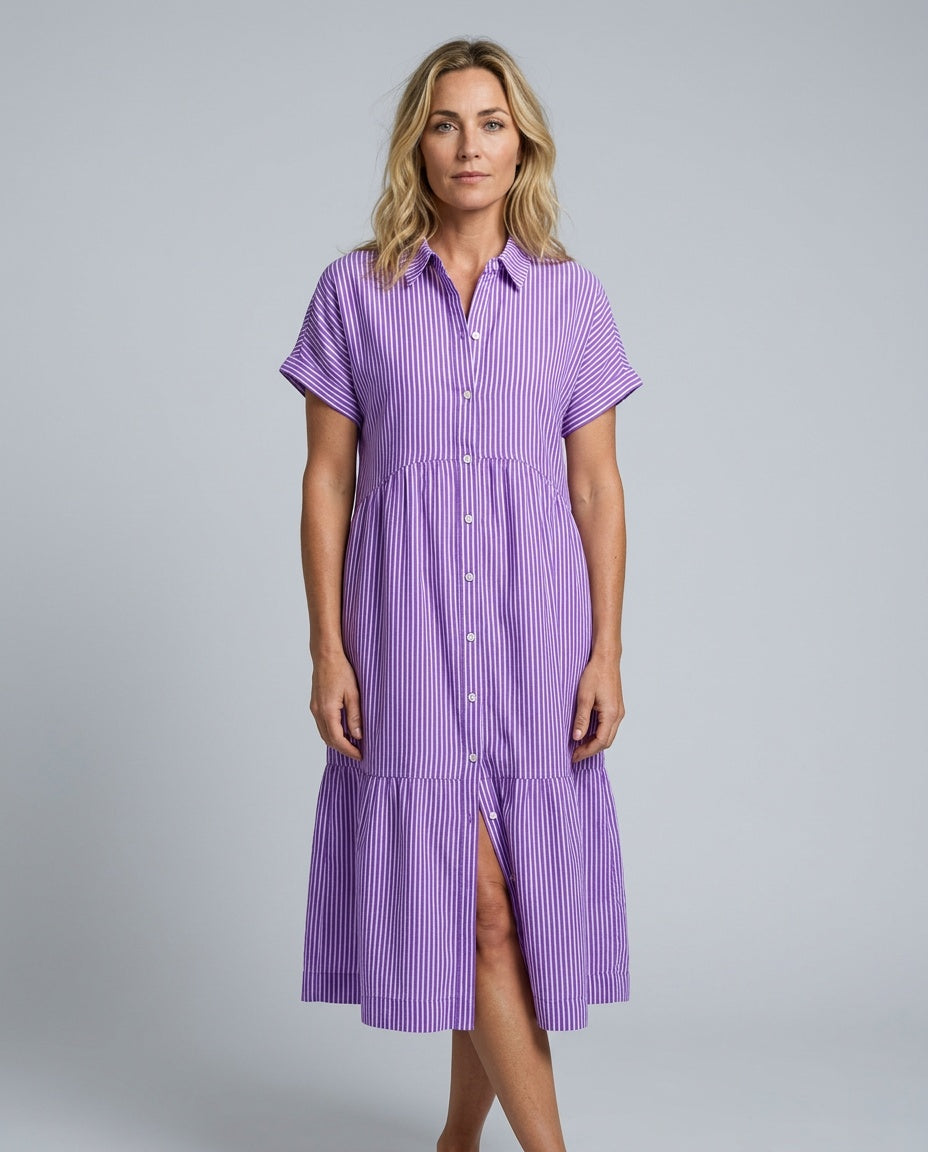 Marlowe | Striped Button-Front Midi Shirt Dress