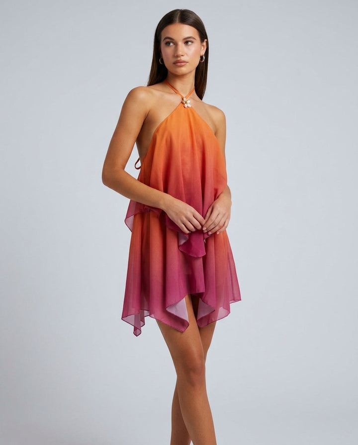 Coral | Gradient Shell Halter Mini Dress