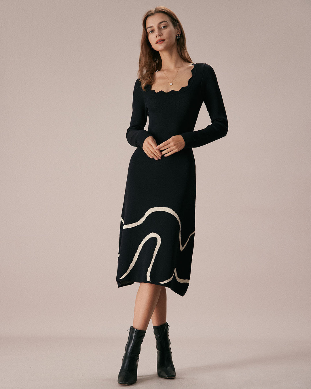 Freya | Wave Scalloped Knit Midi Dress