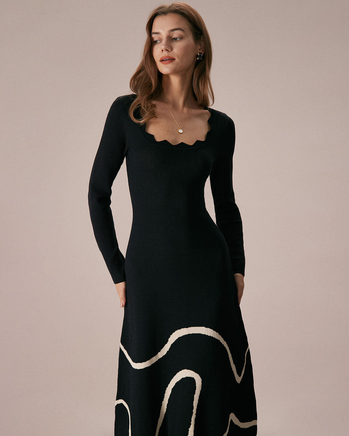 Freya | Wave Scalloped Knit Midi Dress