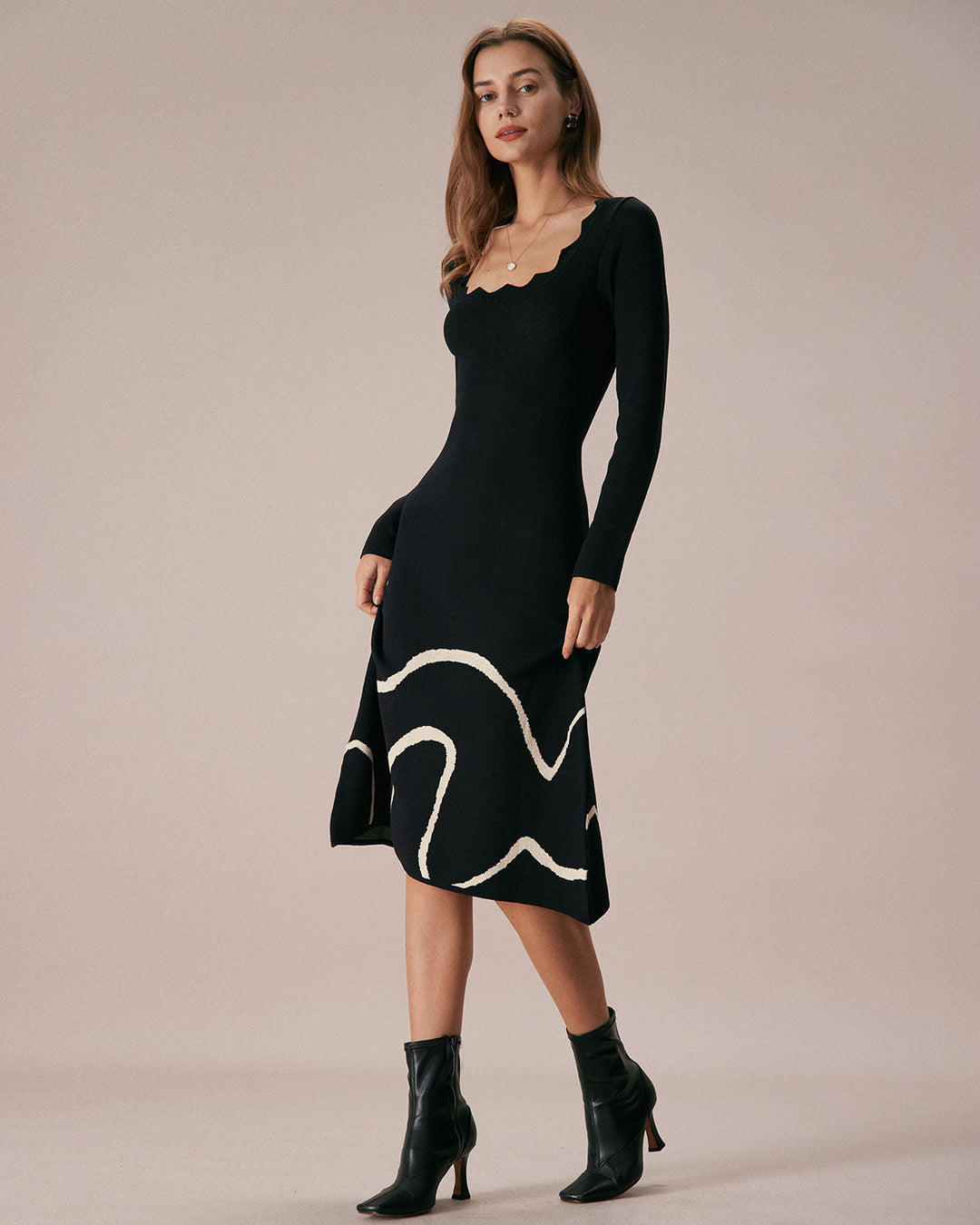 Freya | Wave Scalloped Knit Midi Dress