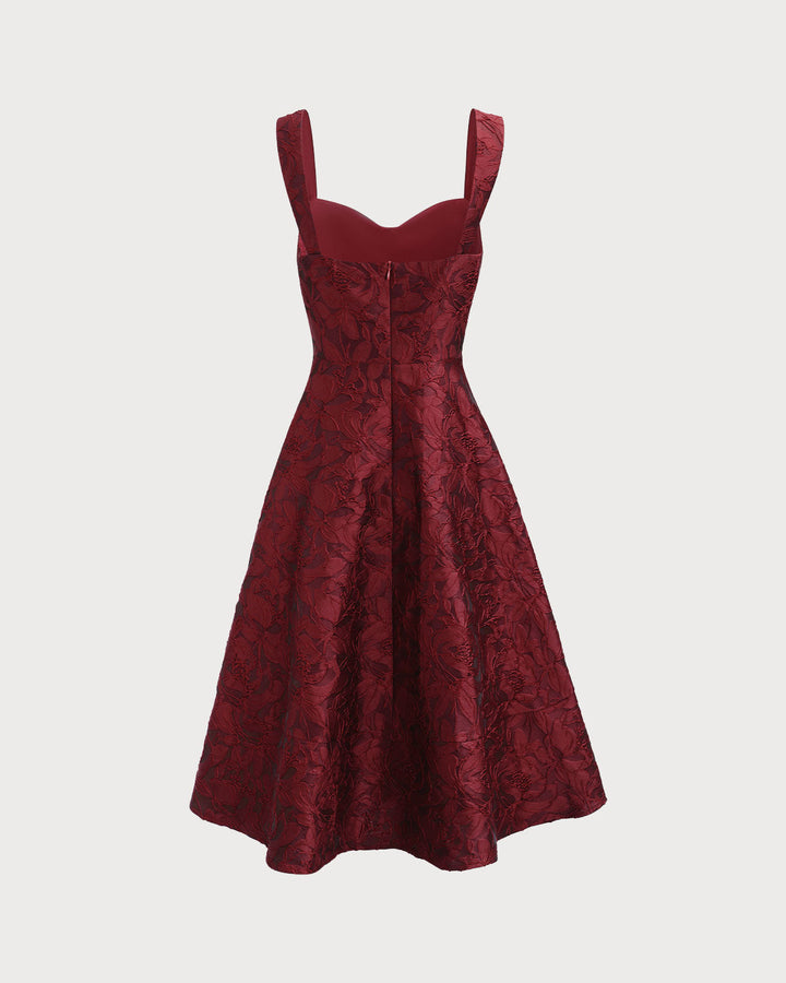 Pia | Sweetheart Neck Jacquard Midi Dress