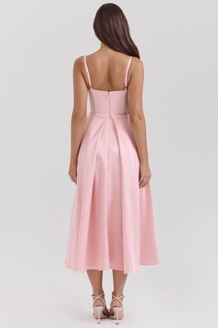 Daisy | Satin-Look A-Line Midi Dress with Bow Straps