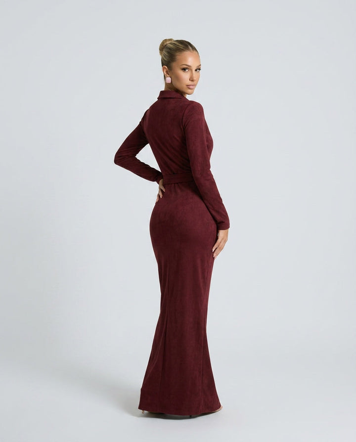 Marlowe | Suede-Look Single-Breasted Belted Maxi