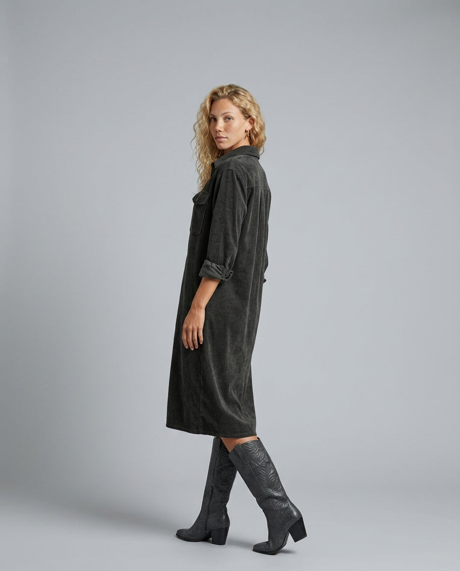Marlowe | Corduroy Midi with Double Chest Pockets