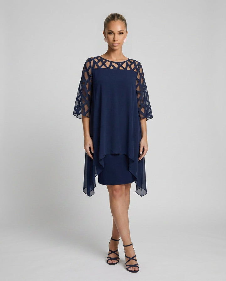 Lysette | Mesh Sleeve Keyhole Back Midi Dress