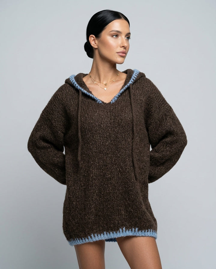 Harlow | Hooded Pink-Trim Knit Mini