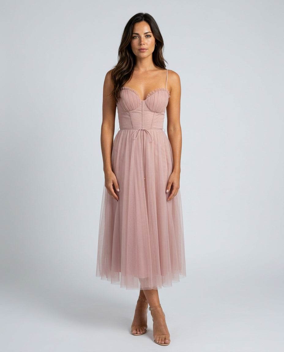 Celeste | Corset Tulle Midi Dress