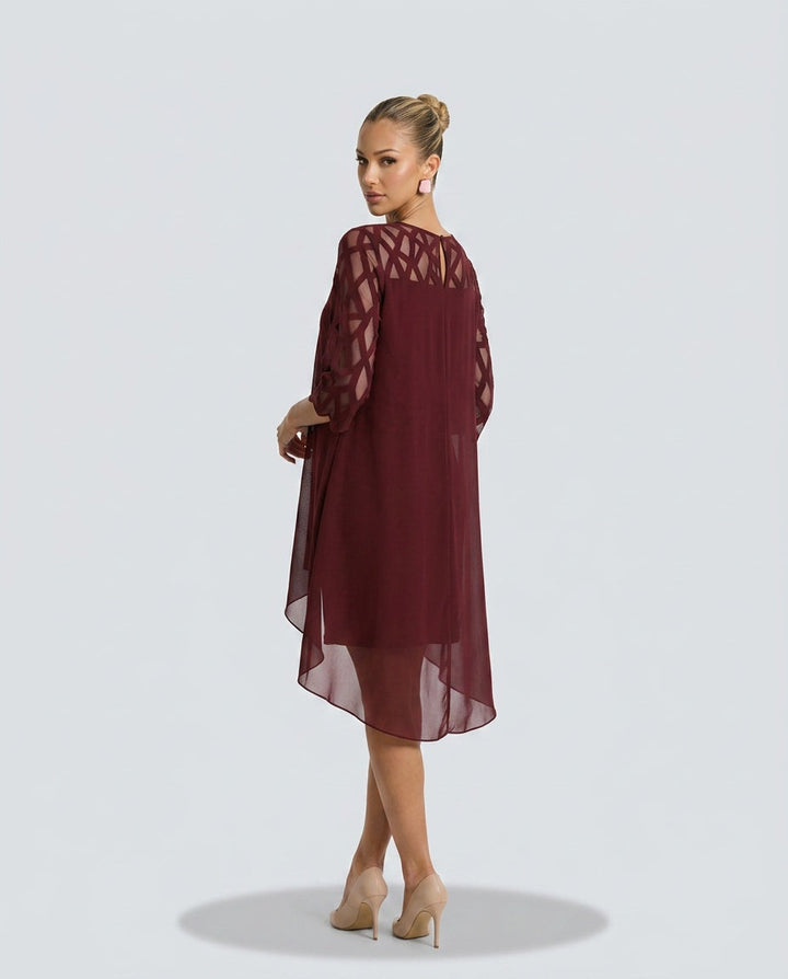 Lysette | Mesh Sleeve Keyhole Back Midi Dress