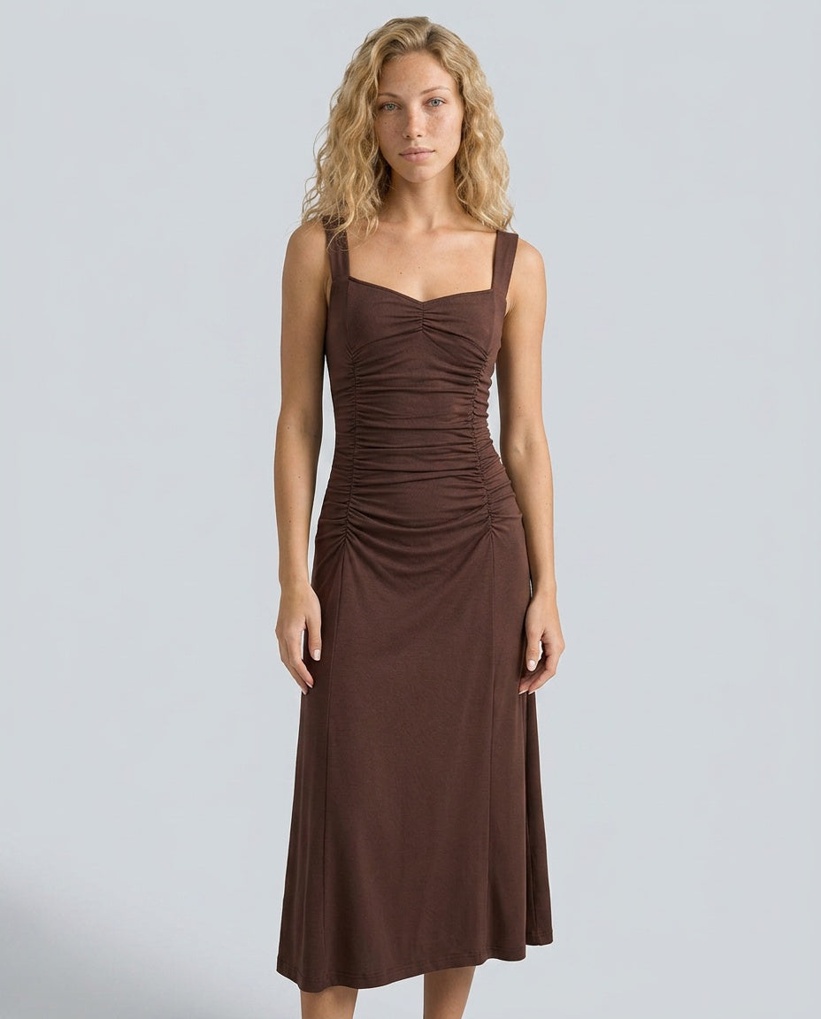 Paige | Ruched Knit Spaghetti Strap Midi Dress