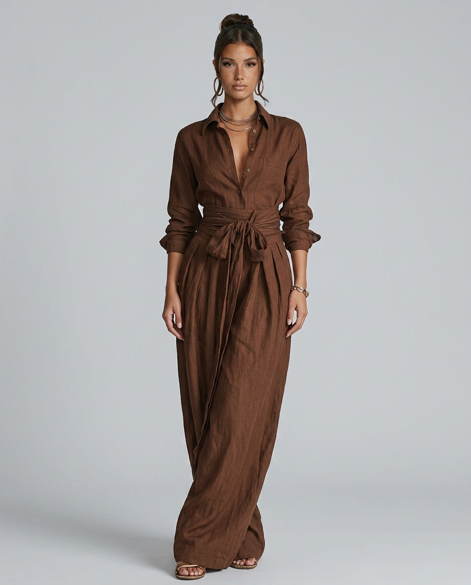 Marlowe | Long-Sleeve Shirt Collar Jumpsuit With Belt
