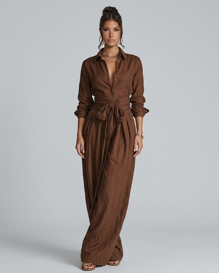 Marlowe | Long-Sleeve Shirt Collar Jumpsuit With Belt