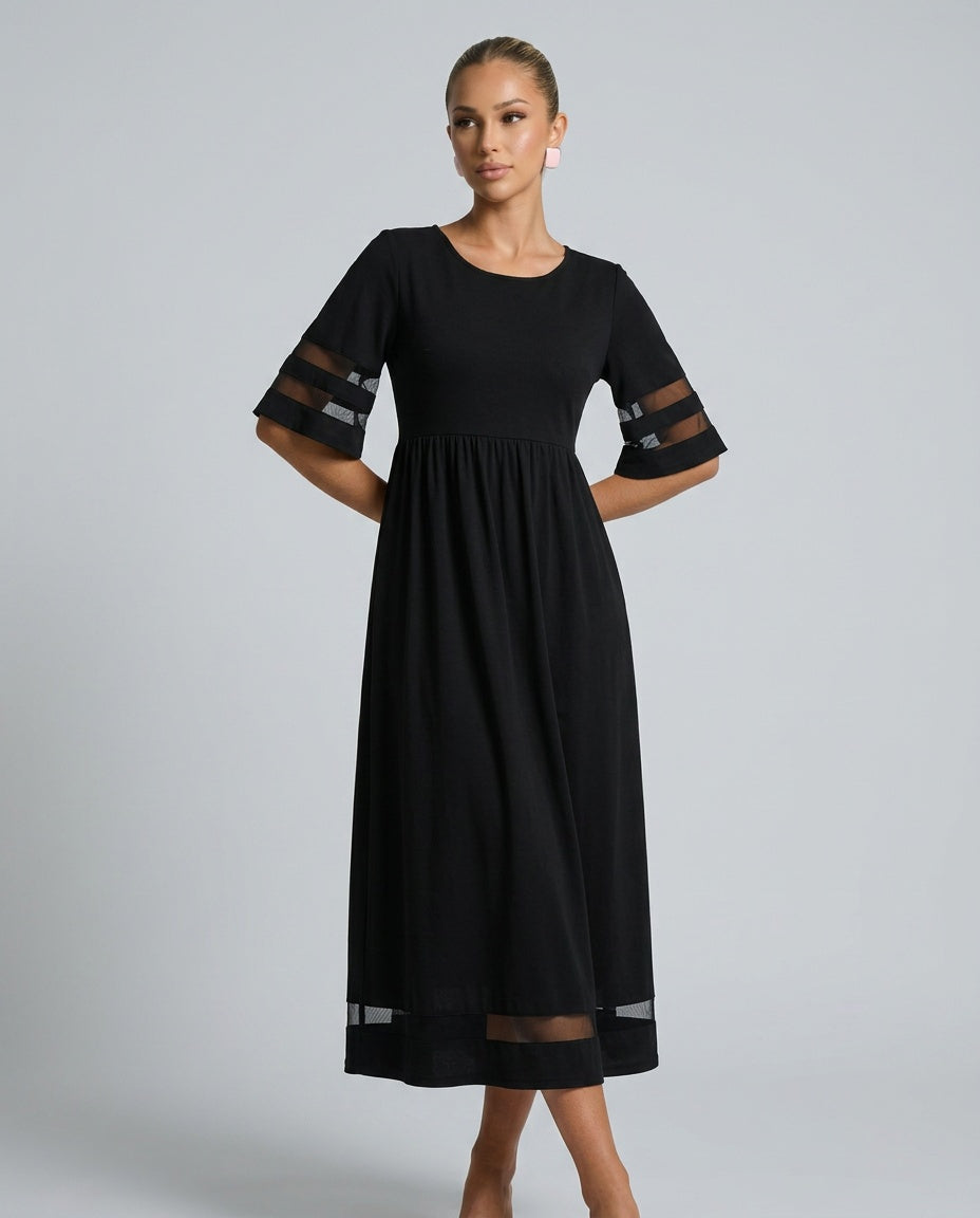 Sienna | Round Neck Mesh Stripe Maxi Dress