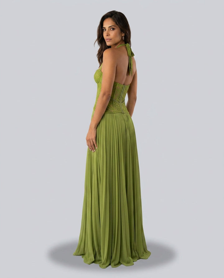 Ottilie | Sweetheart Lace Chiffon Pleated Maxi Dress