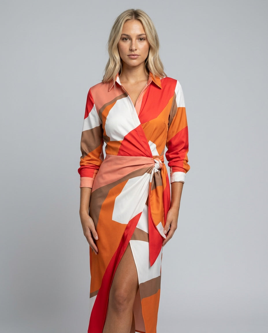 Esmee | Wrap Midi Dress in Print &amp; Solid Colours