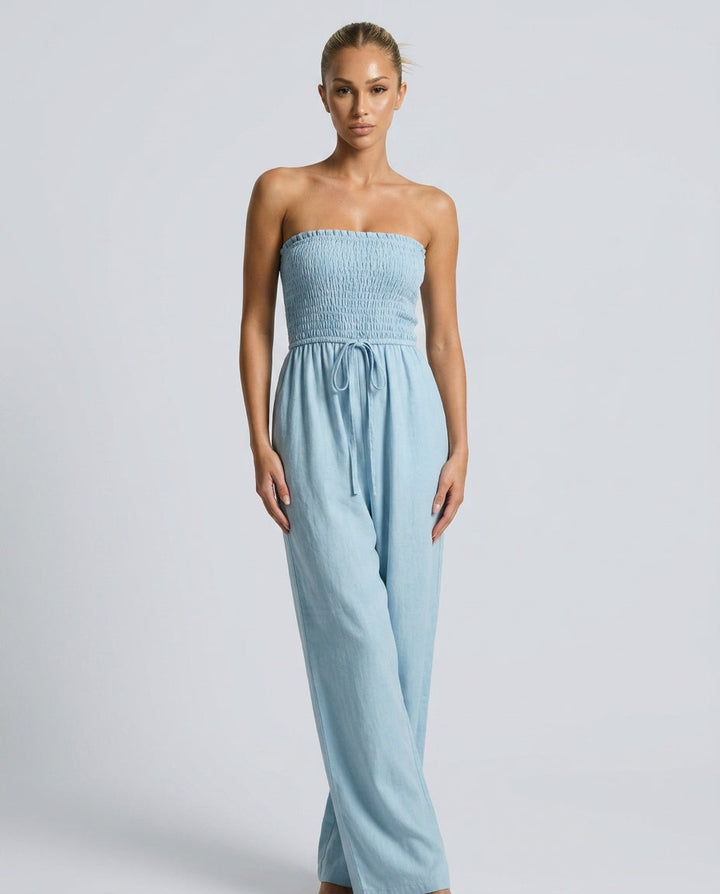 Ivy | Linen Blend Strapless Jumpsuit with Tie Closure