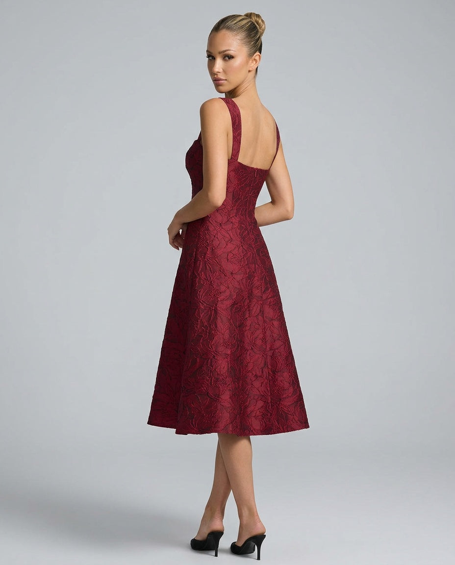Pia | Sweetheart Neck Jacquard Midi Dress