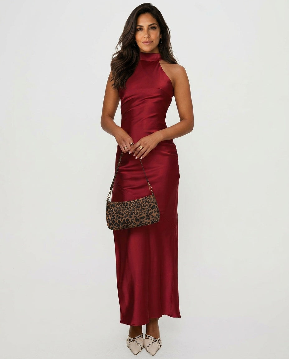 Mordecai | Halter Neck Burgundy Maxi Dress
