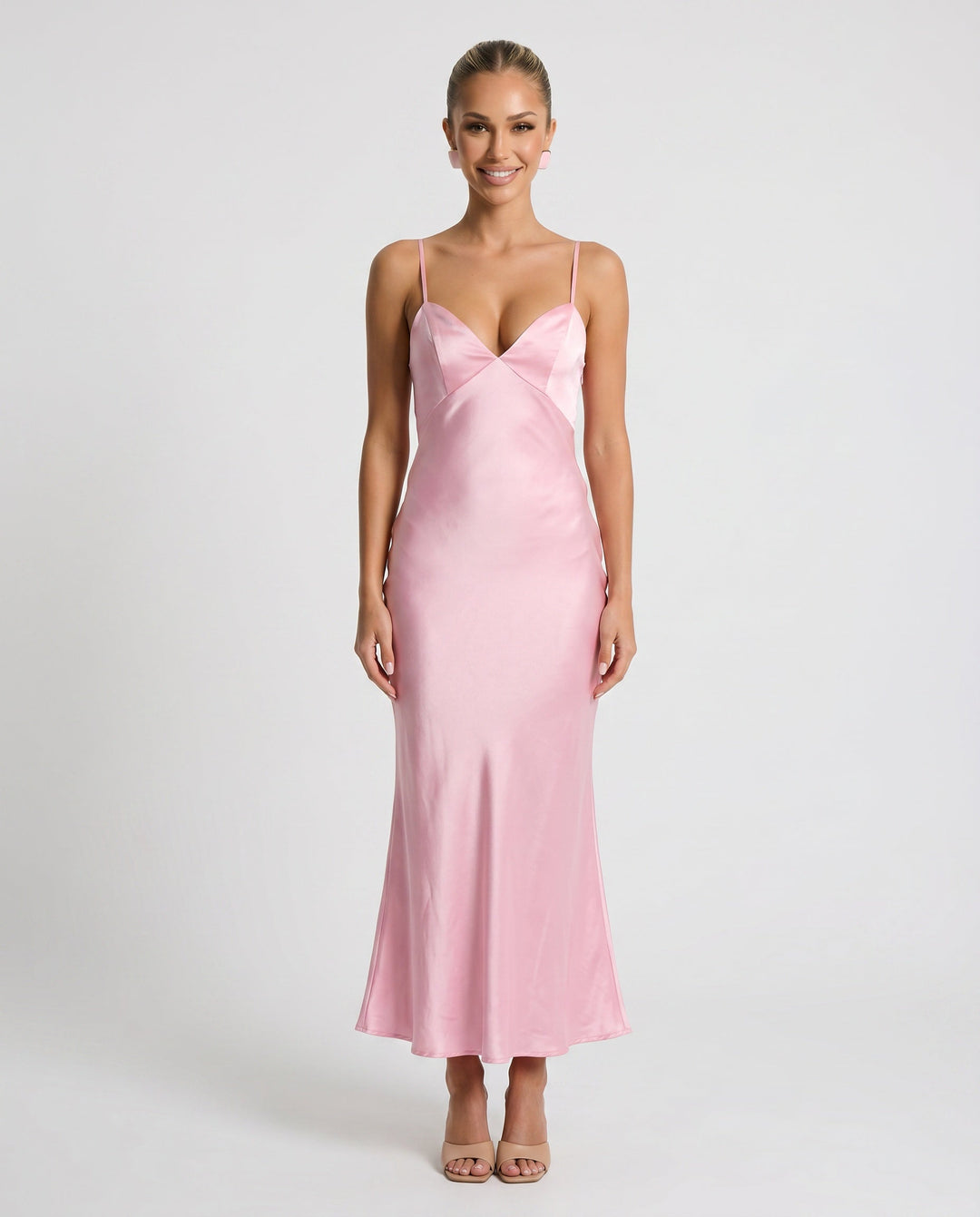 Celeste | V-Neck Satin-Look Midi Dress