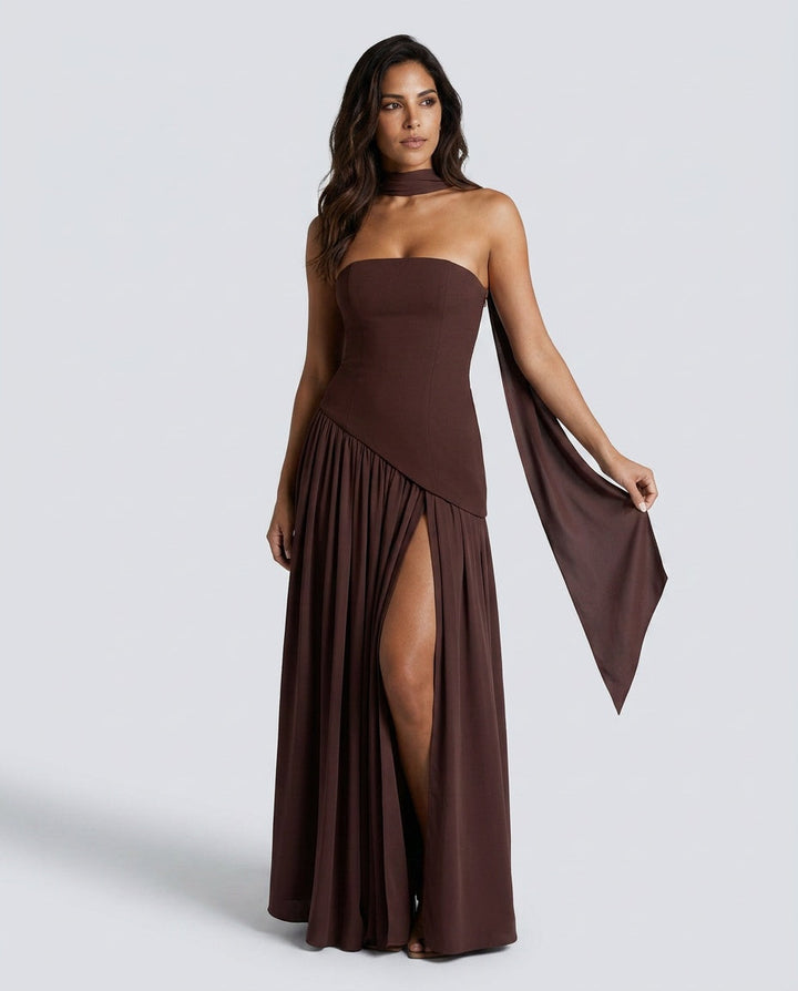 Romy | Strapless Asymmetric Waist Maxi Dress