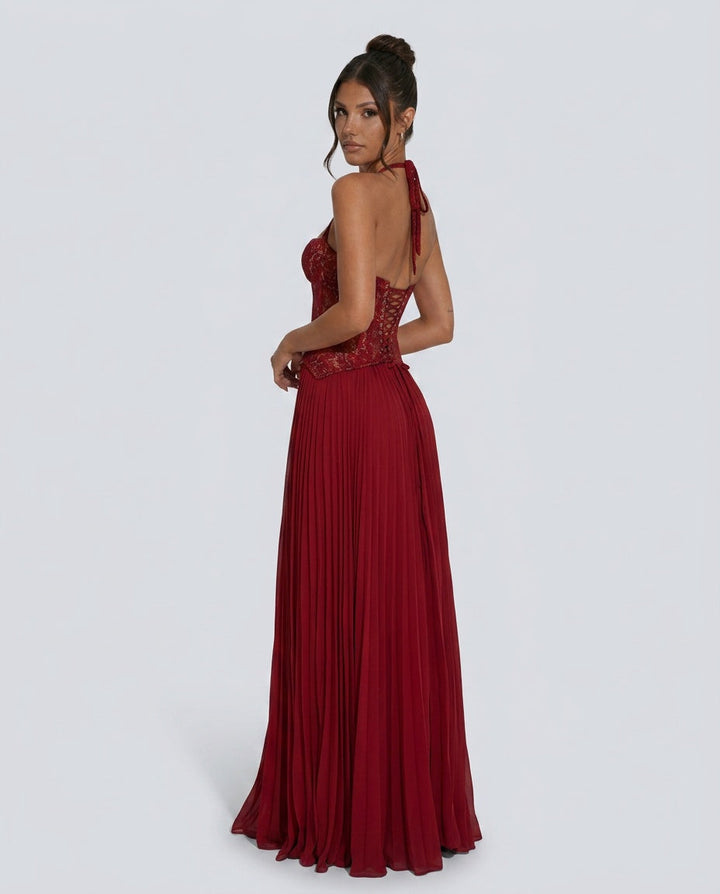 Ottilie | Sweetheart Lace Chiffon Pleated Maxi Dress