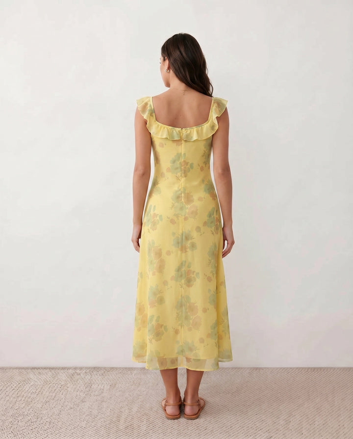 Celeste | Low Back Floral Wedding Guest Midi Dress