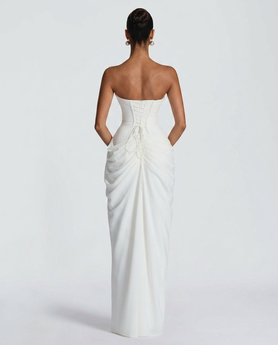 Cyra | Halter Neck Ruched Maxi Dress