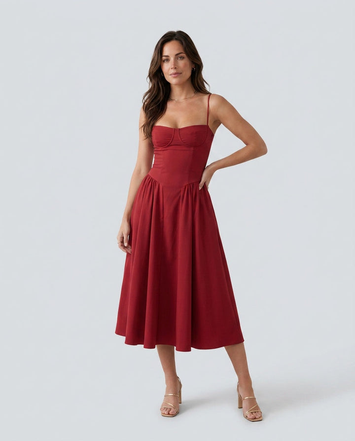 Willa | Spaghetti Strap Sweetheart Midi Dress