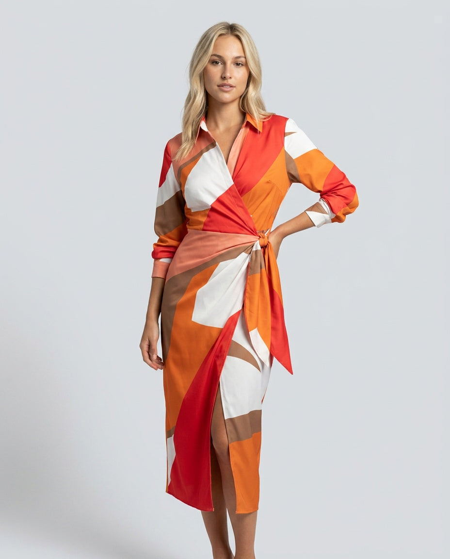 Esmee | Wrap Midi Dress in Print &amp; Solid Colours