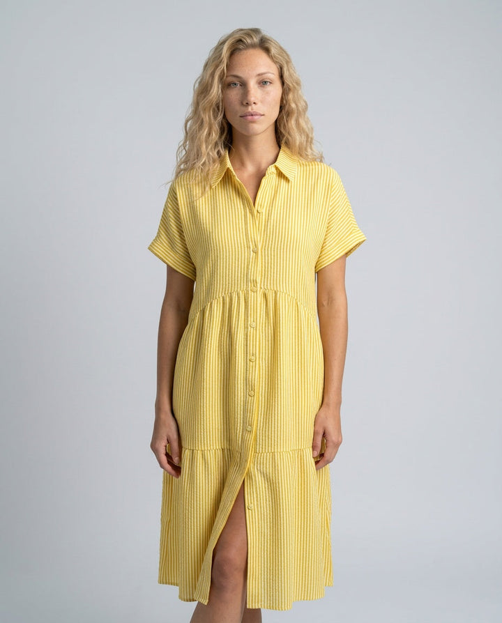 Marlowe | Striped Button-Front Midi Shirt Dress