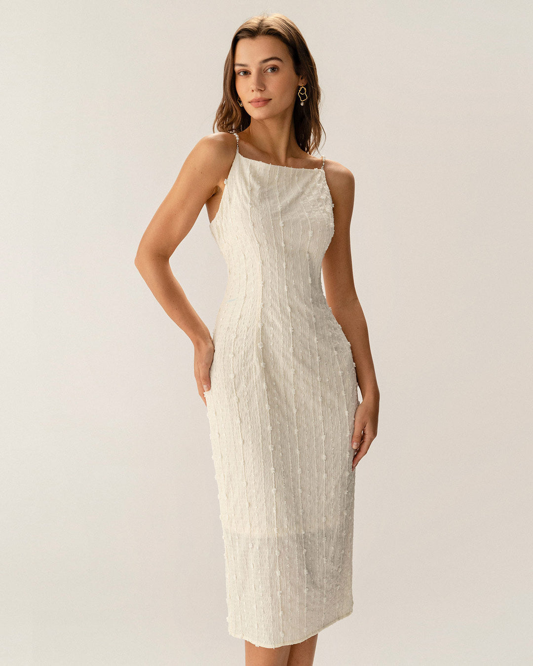 Anouk | Beaded Textured Slip Midi Dress