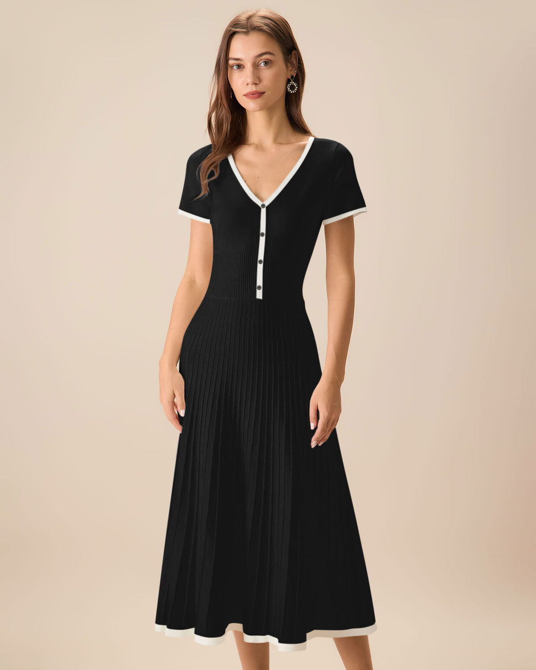 Tessa | Contrast Panel Knit Midi Dress