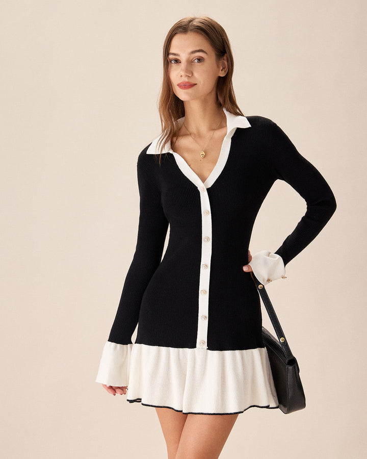 Ivy | Contrast Bell Sleeve Knit Midi Dress