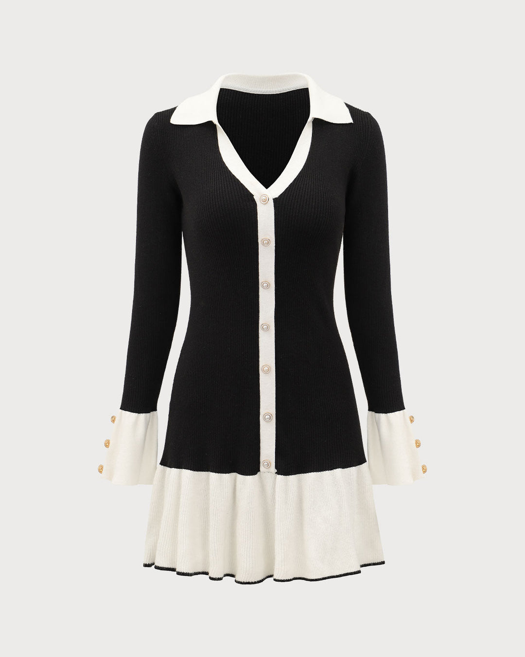 Ivy | Contrast Bell Sleeve Knit Midi Dress