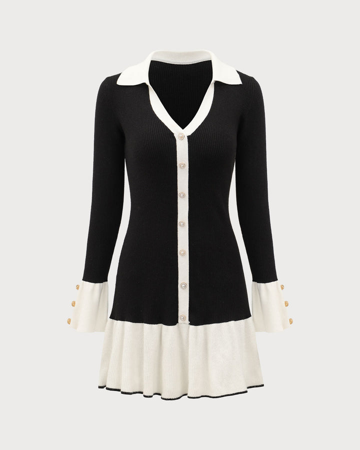 Ivy | Contrast Bell Sleeve Knit Midi Dress