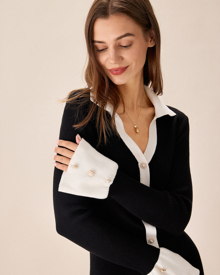 Ivy | Contrast Bell Sleeve Knit Midi Dress